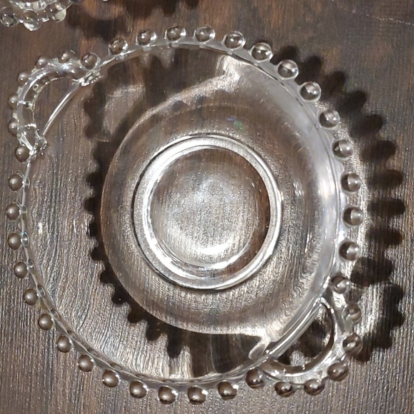 Vtg Imperial Candlewick Glass Handled Mayo/Sauce Serving Bowls Plates Sets (2) - Picture 5 of 13